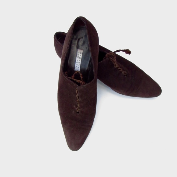 Barneys New York Dark Brown Suede Lace Top Almond Toe Shoes 39 / US 8.5 - Picture 8 of 16